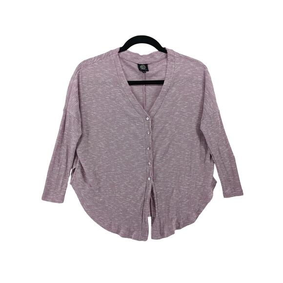 Bobeau Ribbed Sweater S Purple‎ Cardigan Lightweight Knit Button Front High Low - Picture 8 of 8